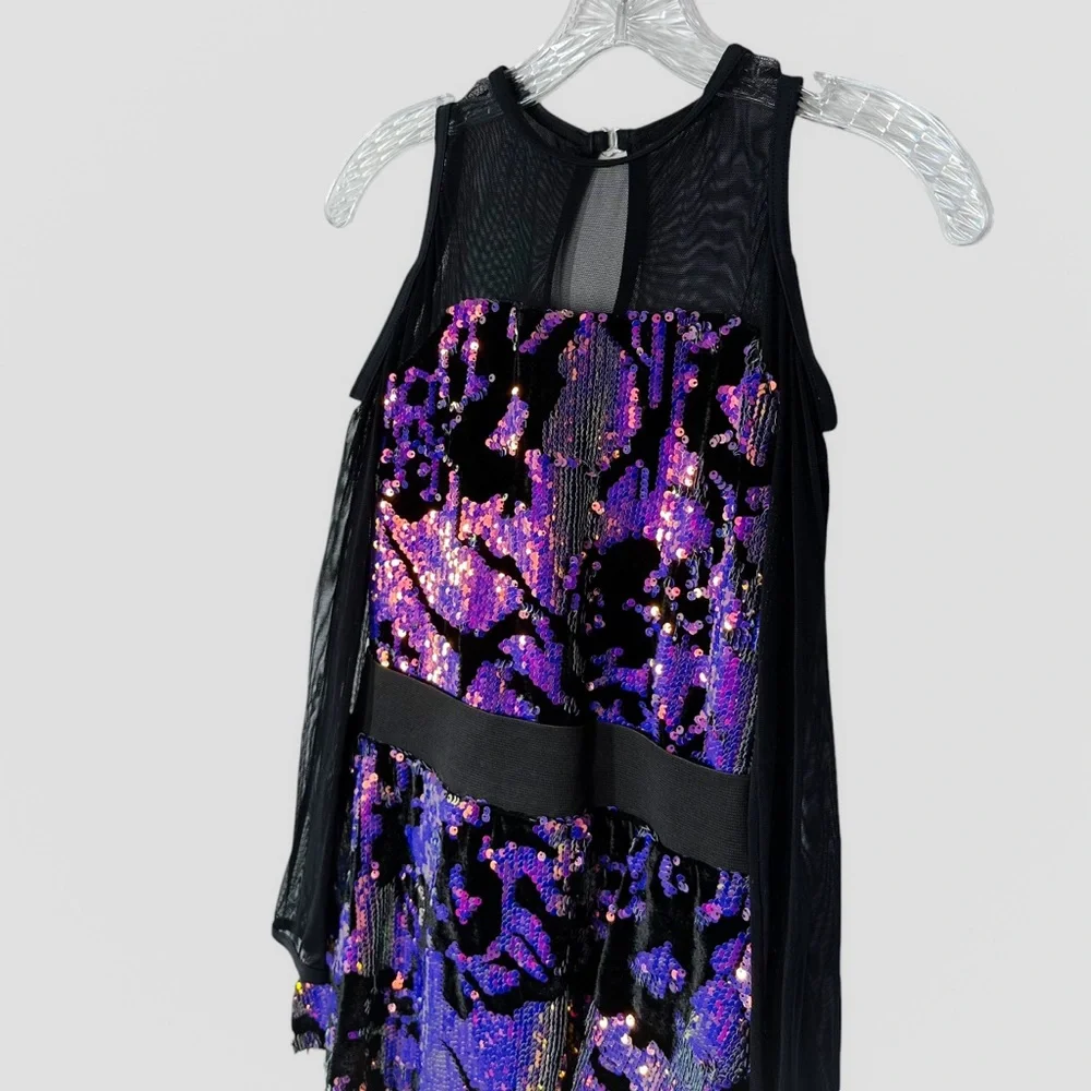 Weissman Dance Costume Leotard Black Long Sleeve Sequins Size Large Child Jazz